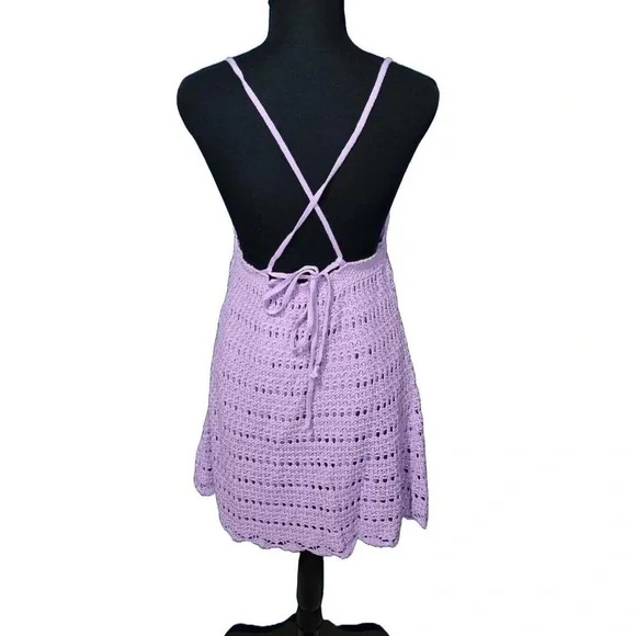 LULUS  NEW NWT  Strappy Cotton Crochet Knit Dress Sz M  Lined - Picture 2 of 8